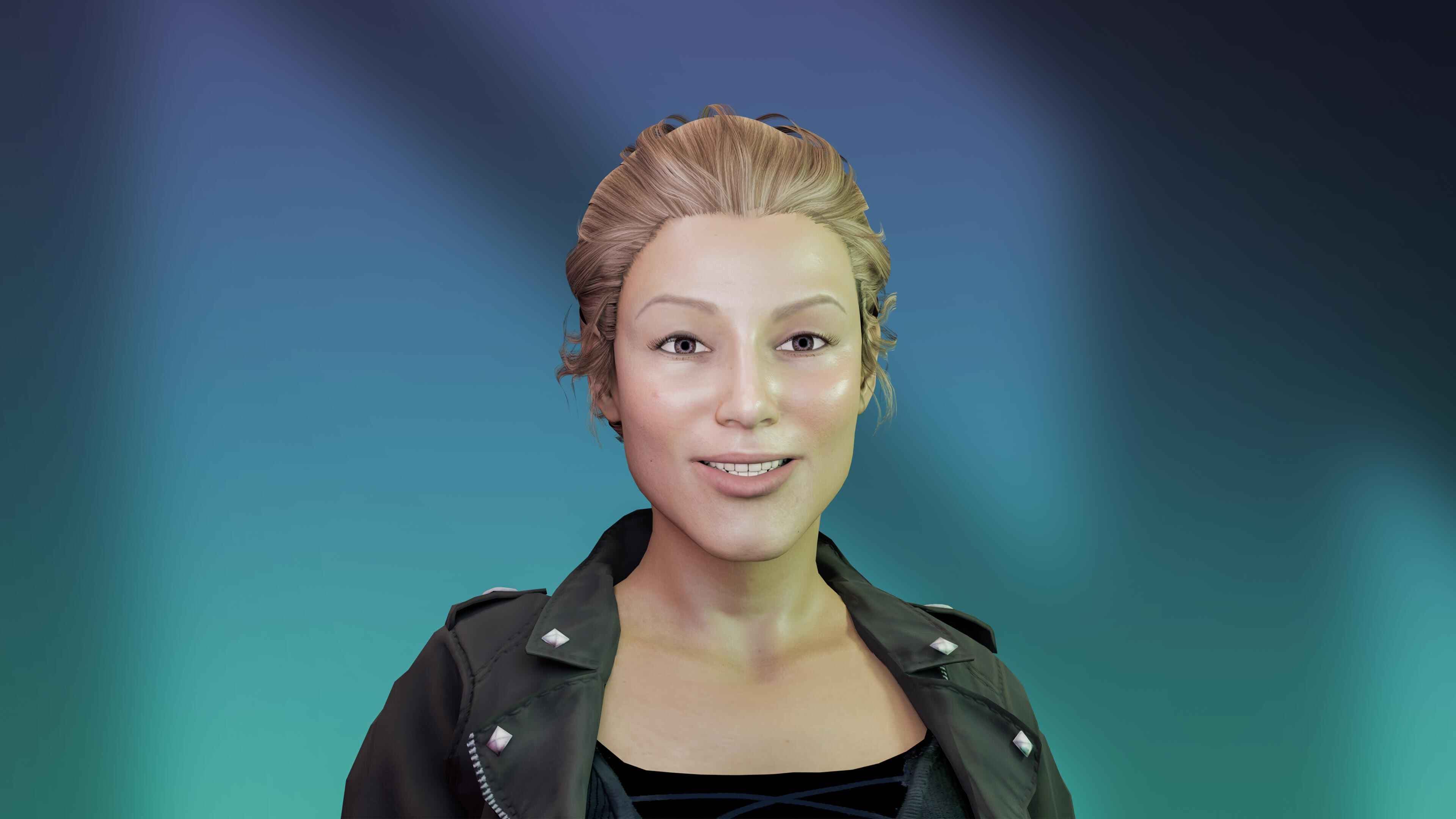 AI avatar interacting with a user from a laptop screen